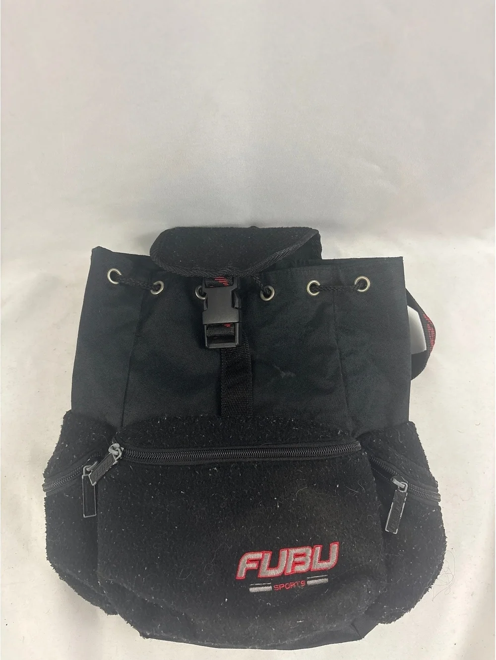 Vintage FUBU Black Sports Top Loader Backpack with Red Logo Straps
